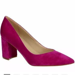 Revolve Marc Fisher Caitlin Hot Pink Slip On Suede Leather Pump Block Heels